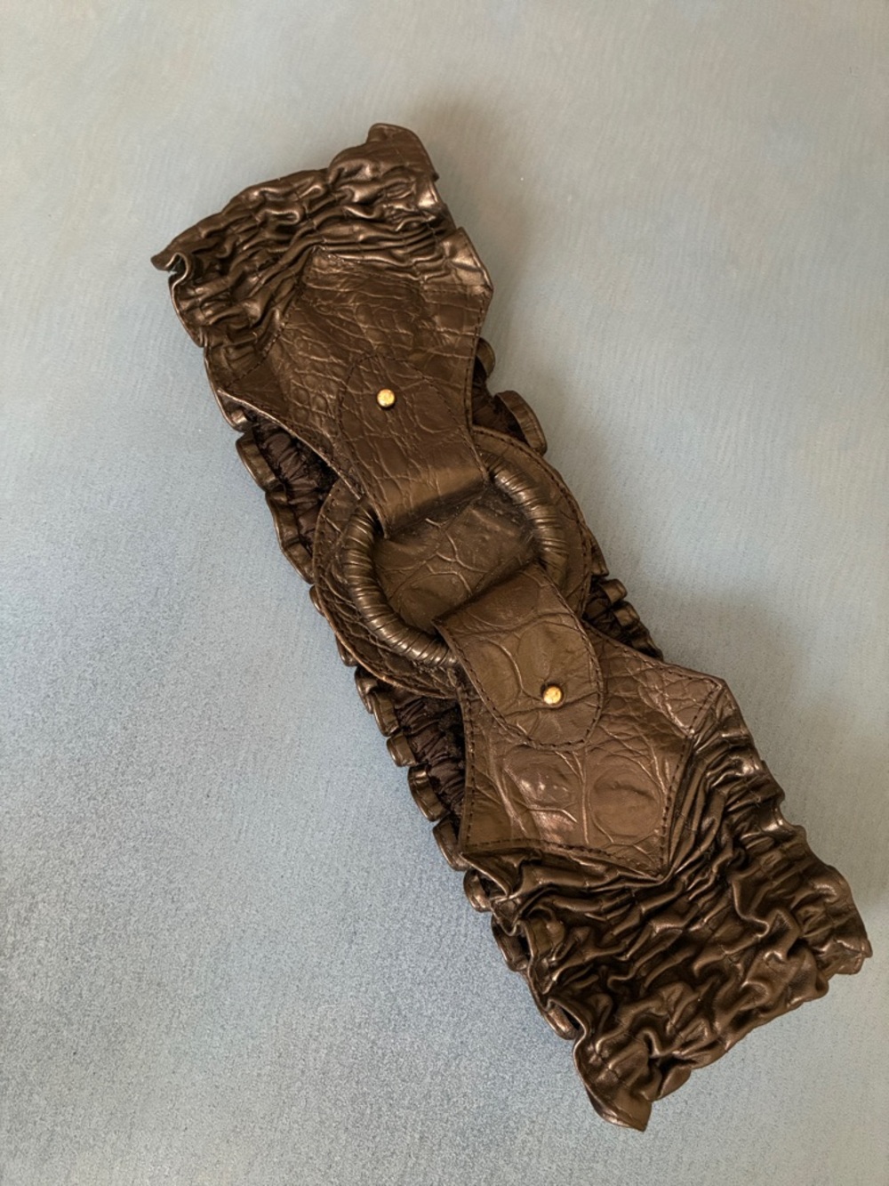 🌟 Vintage Black Ruffled Tequila Leather Waist Belt with Ring Detail - Picture 9 of 9